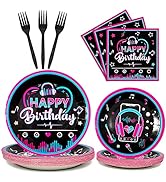 96 Pcs Music Party Supplies Tableware Set for Girls, Music Theme Birthday Party Plates Napkins Fo...