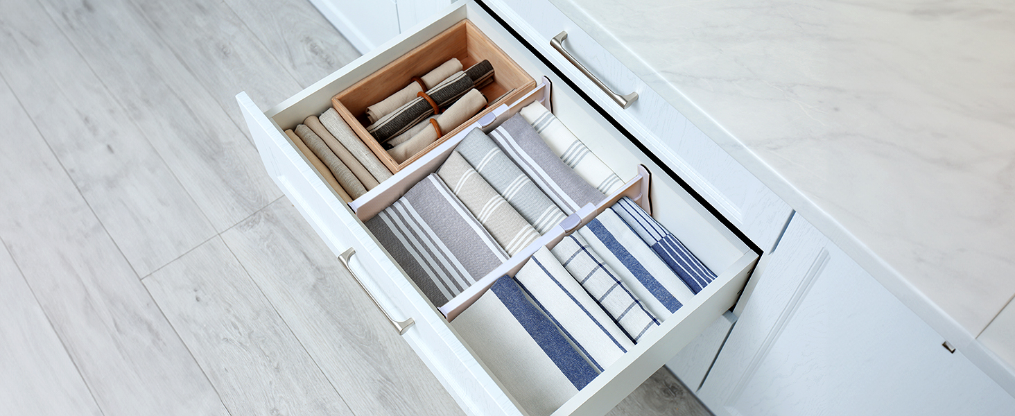 Drawer dividers used inside a kitchen drawer for napkins