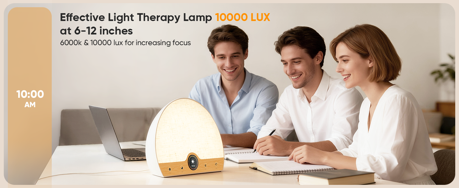 Light Therapy Lamp and Sunrise Alarm Clock 2-in-1, 10000 Lux Happy Therapy