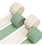 PartyWoo Crepe Paper Streamers 4 Rolls 328ft, Pack of Sage Green and Ivory Crepe Paper for Party ...