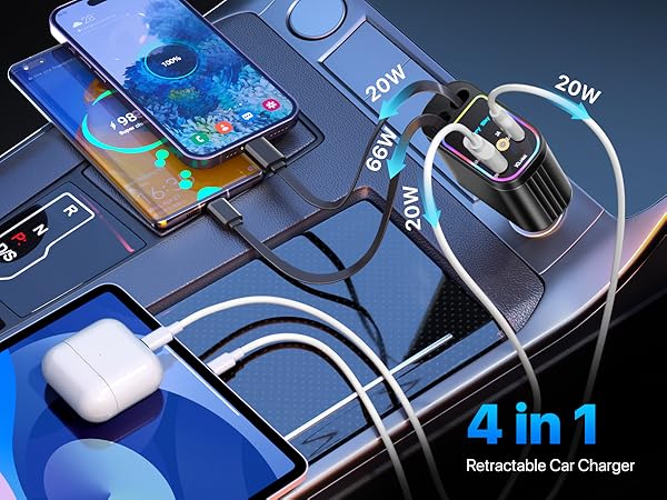 retractable car charger with starlight