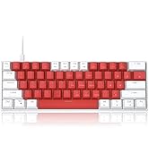 60 Percent Mechanical Gaming Keyboard, White & Red Mixed Color Keycaps Gaming Keyboard with Red S...
