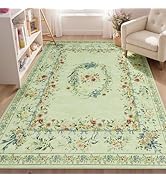 Joydeco Floral Bow 5x7 Area Rug for Bedroom, Washable Beige Rug for Girls Nursery Playroom, Ultra...