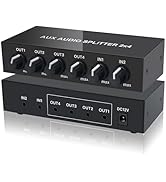 FlyroadUp 2 in 4 out 3.5mm Aux Audio Splitter Stereo Line Level Distributor Mixer with Independen...