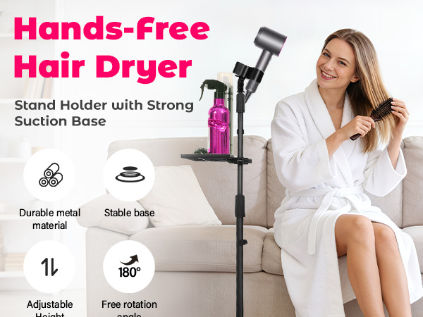 Hands-Free Hair Dryer Stand Holder with Strong Suction Base