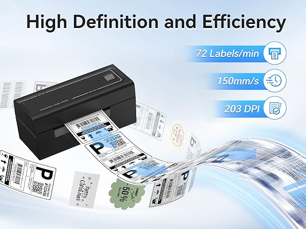 150mm/s high speed thermal shipping label printer prints 72 4x6 labels per minute for bulk orders