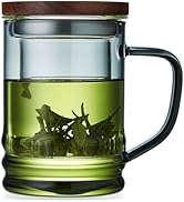 Unbreakable Glass Tea Cup with Infuser and Lid 14.5 fl oz, Heat Resistant Borosilicate Glass Tea ...