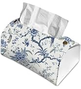 Blue Flower and Bird Tissue Box Cover Rectangle Tissue Holder with Snap Buttons Decorative Facial...