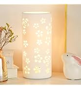 Lampwell Dana White Modern Ceramic Flower Carving Table Lamp for Living Room &amp; Bedroom,Kids Night...
