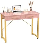 WESTREE Modern Makeup Vanity Desk with Glossy Desktop, Bedroom Home Office Writing Desk with Draw...