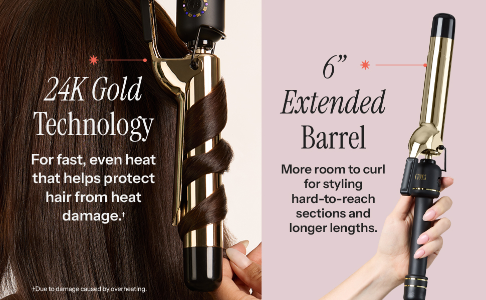 24K Gold Technology, 6&amp;#34; Extended Barrel Curling Wand