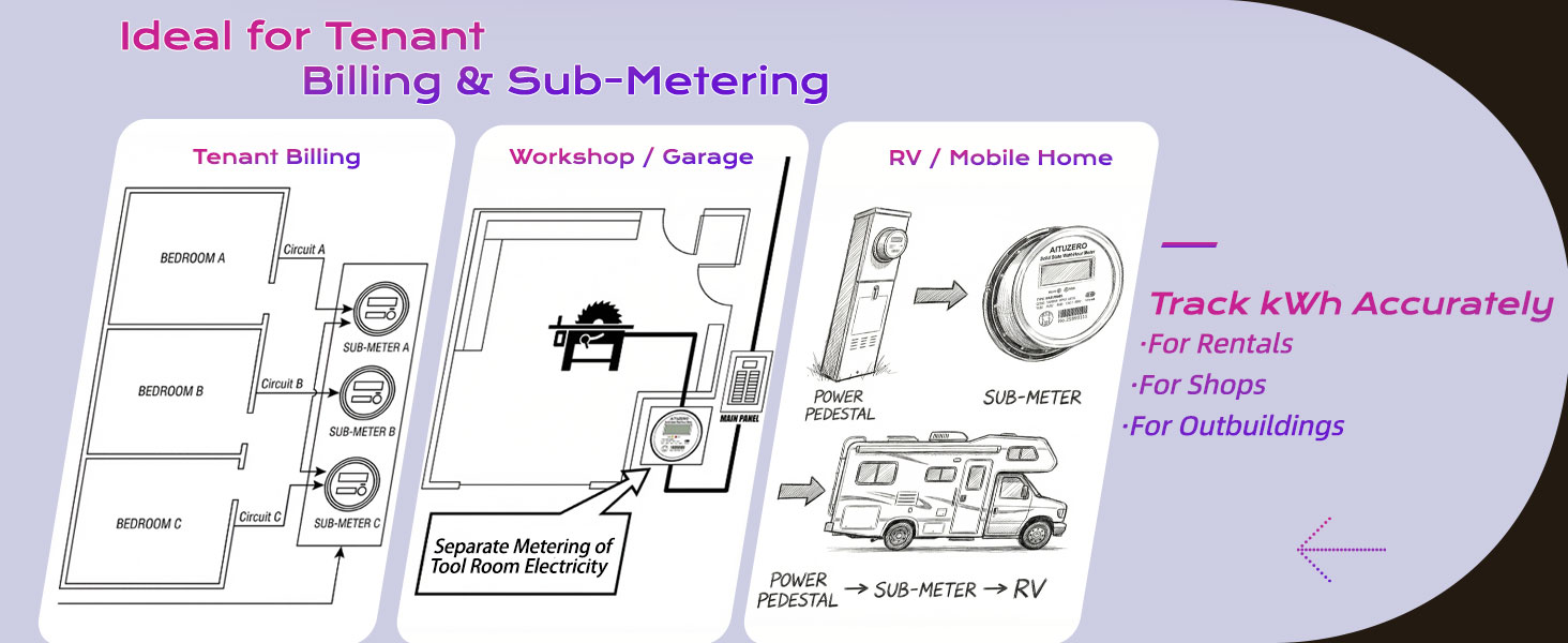 kwh meter submeter ansi 2s plugin bidirectional modbus pulse solidstate rental billing rv garage