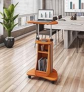 Adjustable Height Laptop Cart With Storage. Color: Woodgrain