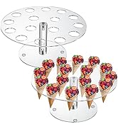 Peohud 2 Pack Ice Cream Cone Holder, 16 Holes Acrylic Ice Cream Cone Display Stand, Clear Waffle ...