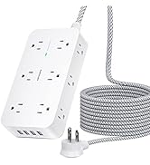 Power Strip Surge Protector- 3 Side 12 Wide Outlets 4 USB Ports, 5Ft Extension Cord Flat Plug, Ov...