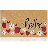 Hello Strawberries - 17"x29" - Coir Door Mat with Heavy Duty Backing - Welcome Mats for Entryway,...