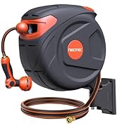 New Retractable Garden Hose Reel 5/8 inch x 65 ft 9 Pattern Nozzle Wall-Mounted Any Length Lock A...