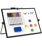 Dry Erase White Board, Cazeyoo Magnetic Desktop Whiteboard 16 x 12inch with Stand, 10 Markers, 4 ...