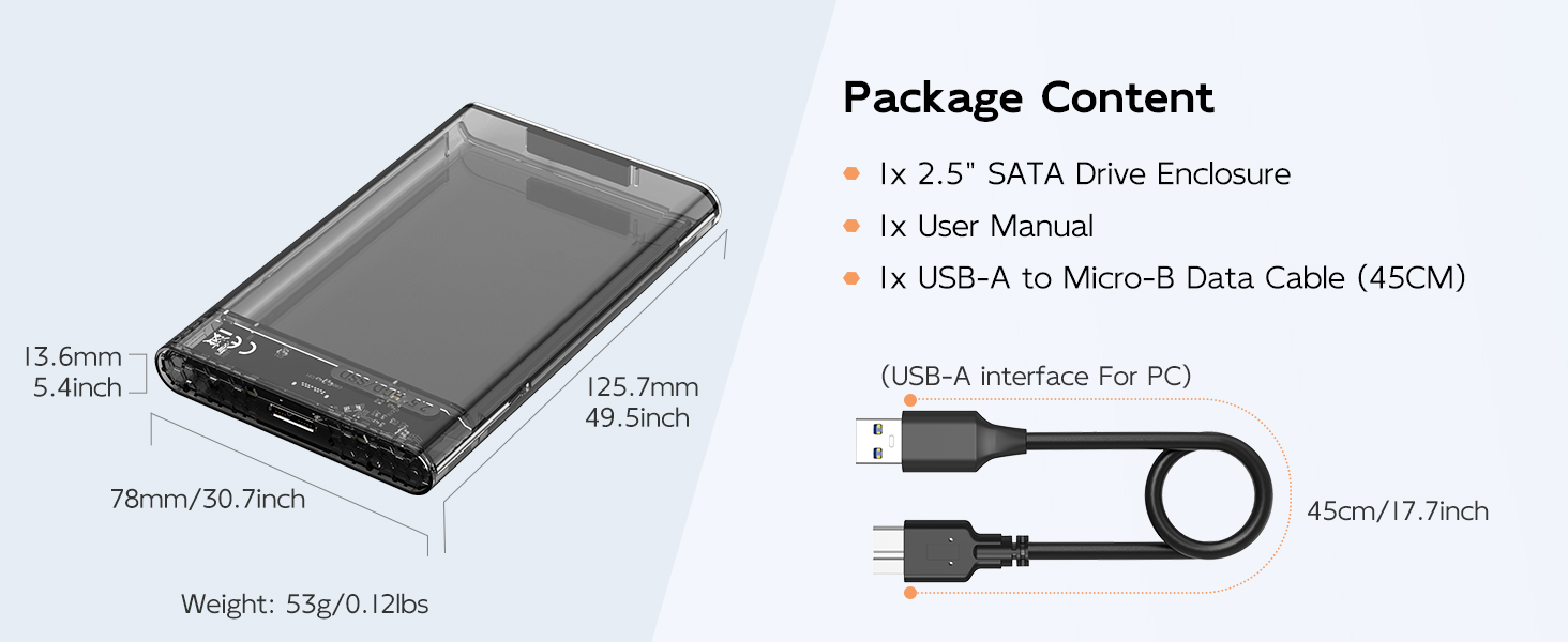 USB 3.0 to SATA I II III Tool-Free Clear Hard Disk Case for 2.5 inch 7mm 9.5mm SATA HDD SSD