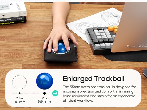 Nulea Wireless Trackball Mouse, Ergonomic 55mm Trackball, Adjustable DPI for Precise Control