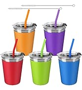 5Pack Kids Cups with Straws and Lids Spill Proof, 12oz Toddler Straw Cups with Colorful Silicone ...