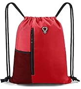 Drawstring Backpack Sports Gym Bag for Women Men Children Large Size with Zipper and Water Bottle...