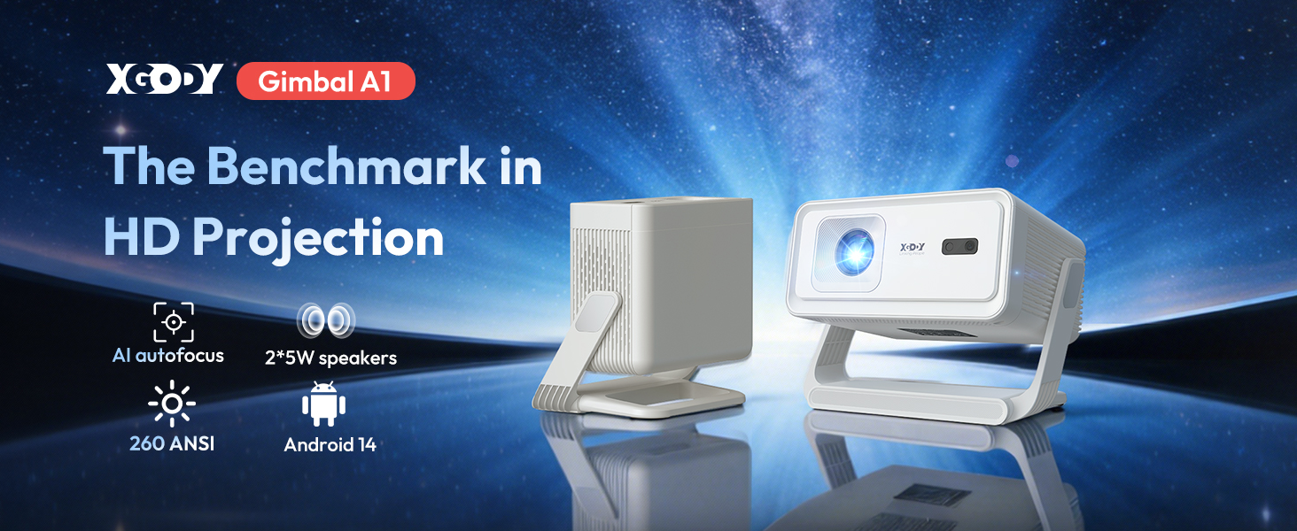 Smart Projector Auto Focus Portable Projector with WiFi 6 and Bluetooth XGODY Gimbal A1