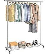 Buzowruil Clothing Rack Clothes Rack Standard Rod Simple Rolling Metal Garment Rack Organizer Fre...