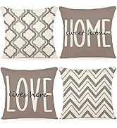 YCOLL Farmhouse Pillow Covers 18x18 Set of 4 Throw Pillow Covers Rustic Linen Decorative Pillows ...