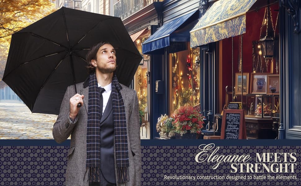 Balios Black Umbrella with real wood handle