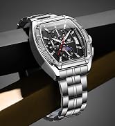 OLEVS Watches Men Chronograph Waterproof Rectangle Face Moon Phase Stainless Steel Strap Dress Wa...