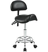 Mephwiuo Saddle Stool with Back Support, Rolling Stools with Foot Rest, Ergonomic Adjustable Stoo...