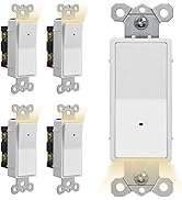 [5 Pack] CML Illuminated Light Switch, Single Pole Decorator Paddle Rocker Wall Switch with LED N...