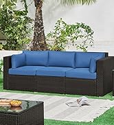 Yaheetech 3-Seater Patio Wicker Sofa with Cushions, Outdoor Rattan Couch with Deep Seat &amp; Protect...