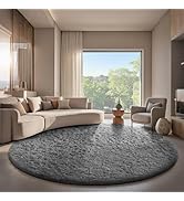 Ophanie Round Rugs 8Ft Grey Circle Area Rug, Fluffy Fuzzy Bedroom Carpet, Plush Soft Shaggy Indoo...