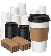 YEEHAW 16 oz 100 Pack Disposable Paper Coffee Cups with Lids &amp; Sleeves, To Go Hot Cups for Coffee...