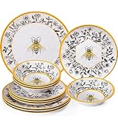 LEHAHA Honeycomb Bee Sweet 12-Piece Melamine Dinnerware Set,Melamine Dishes Set of 4, Lightweight...
