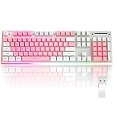 Wireless Gaming Keyboard, Rechargeable RGB LED Backlit Quiet Keyboard with Sidelight & Metal Pane...