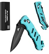FLISSA Folding Pocket Knife with Clip, Glass Breaker and Seatbelt Cutter, Survival Knife for Emer...