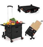 Foldable Utility Cart with Stair Climbing Wheels,Collapsible Rolling Crate with Magnetic Lid Tele...