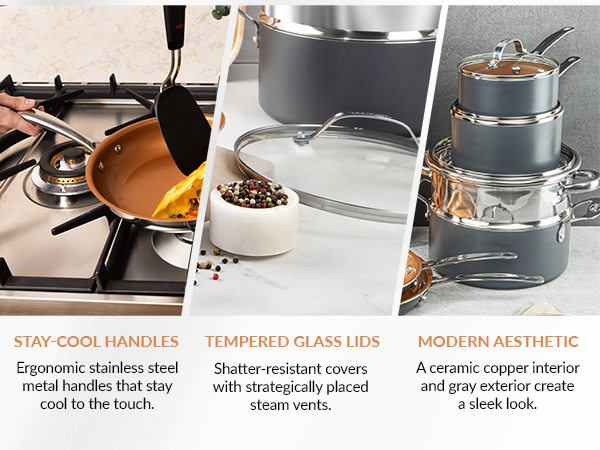 Copper Pots and Pans Set Nonstick Cookware Set, Pot and Pan Set, Kitchen Cookware Sets, Ceramic