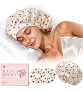 LitBear Silk Bonnet for Sleeping Women, Adjustable Double Layer Satin Silk Hair Bonnet with Scrun...