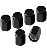 6Pcs Car Tire Valve Stem Caps Aluminum Alloy Covers with Rubber Seal (Black)