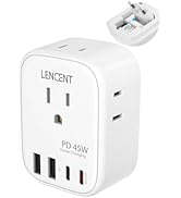 LENCENT European Travel Plug Adapter, PD 45W Type C Foldable Power Plug with 4 Outlet, USB Fast C...