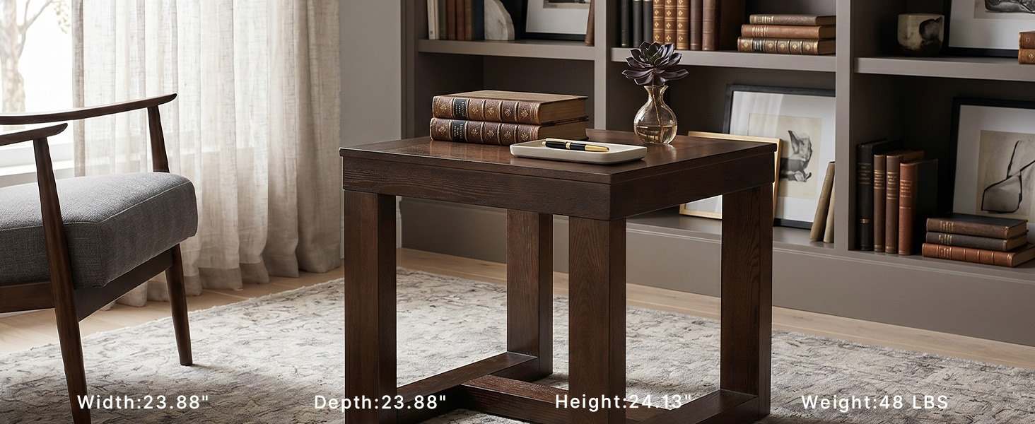 Sofa side accent side table providing a generous 24-inch surface for lamps and decor