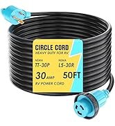 CircleCord 30 Amp 50 Feet RV Power Cord Twist Locking, Heavy Duty 10 Gauge 3 Wire STW Pure Copper...