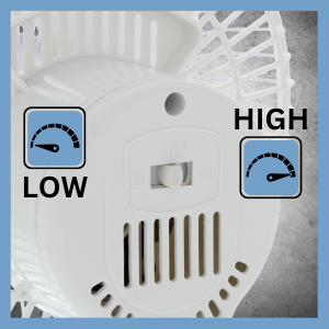 comfort zone portable fan has two speeds high and low for variable wind flow