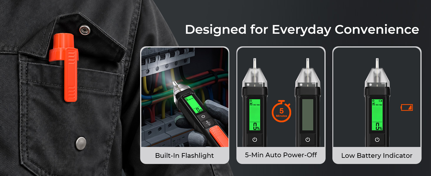 YOWEXA CC3230 with flashlight, auto power-off, and low battery indicator.