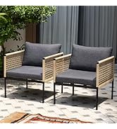 Idzo Oscar Wicker Outdoor Lounge Chair Set of 2, Sturdy Metal Frame, Weather-Resistant Rope Weave...