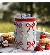 DIF DECO Cookie Jars with Lid Airtight, 7.5 Inch Large Ceramic Food Storage Containers, Red Bow K...